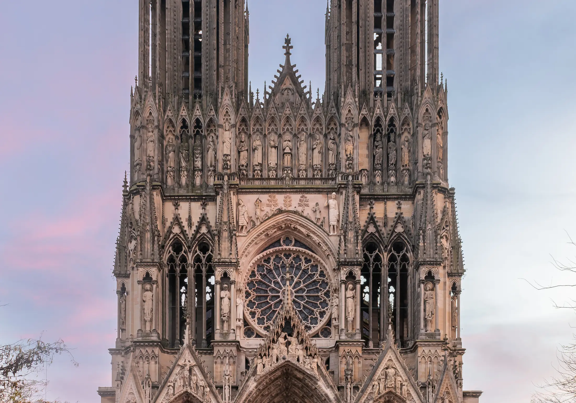 The western façade and twin towers of Reims Cathedral