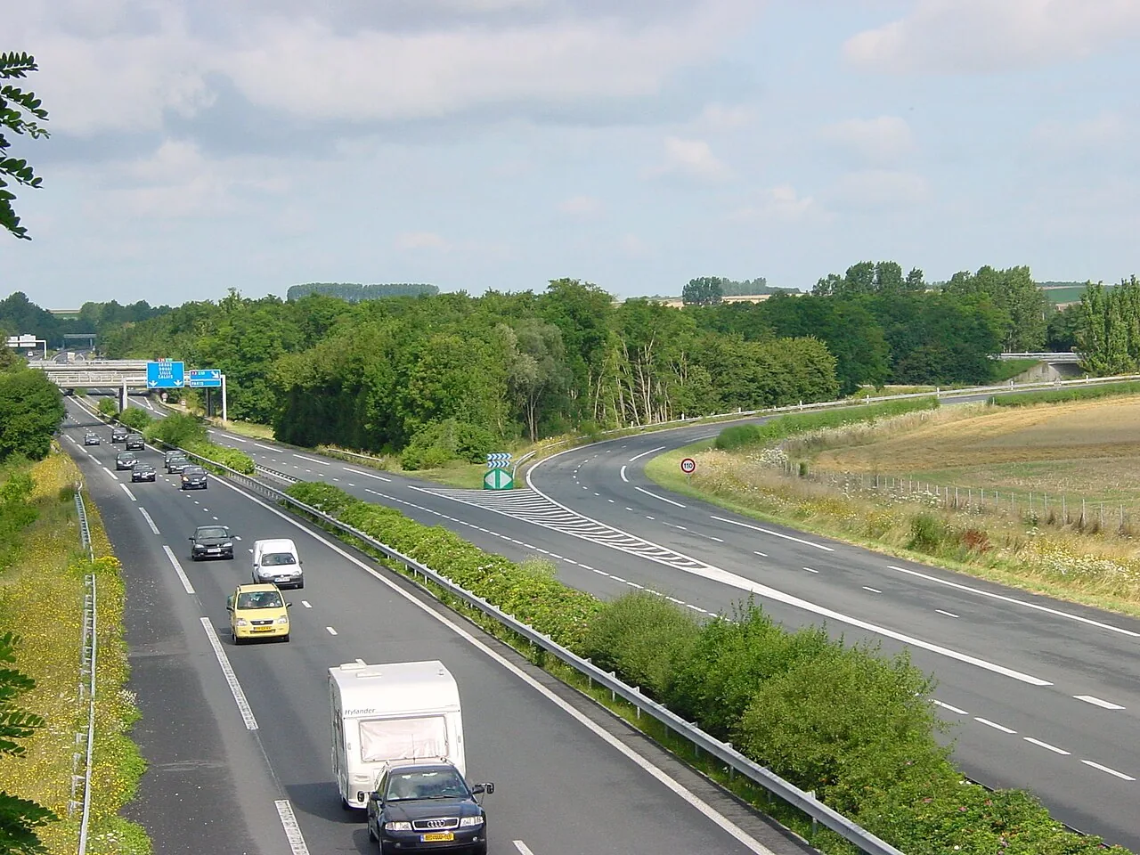 The A26 motorway at its junction with the A2 near Cambrai