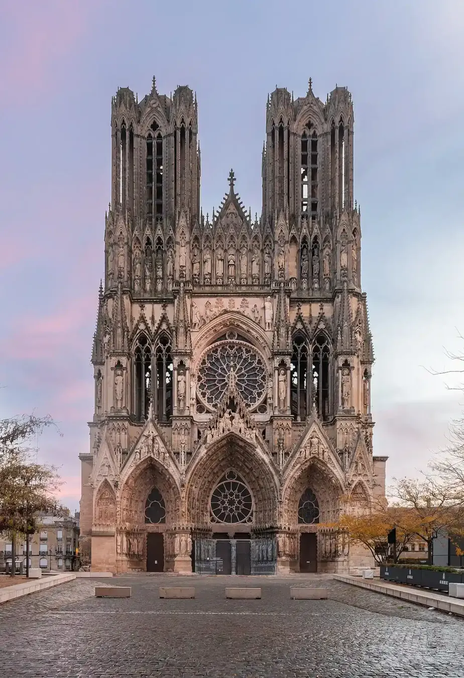 The western façade and twin towers of Reims Cathedral