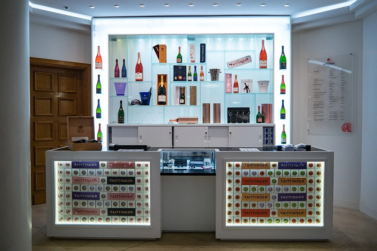 Champagne display at Taittinger in Reims